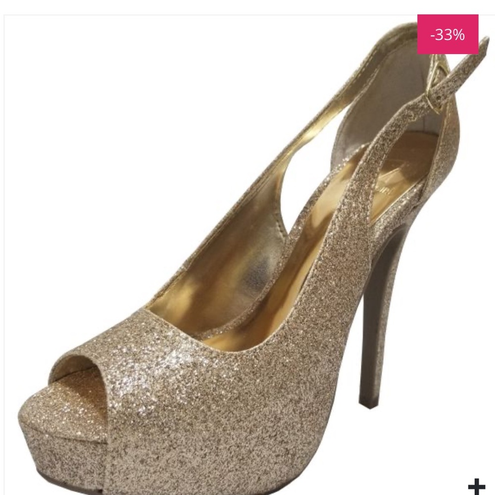 Material Girl Platform Pumps Gold Glitz 8M